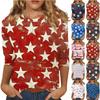 Women's Fashion Casual Round Neck 3/4 Sleeve Loose Independence Day Printed T-Shirt Ladies Top