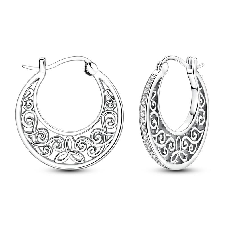 Hoop Earrings 925 Silver Sparkling Retro Pattern Heart and Dragonfly Stud Earrings for Women Girl Party Wedding Jewelry