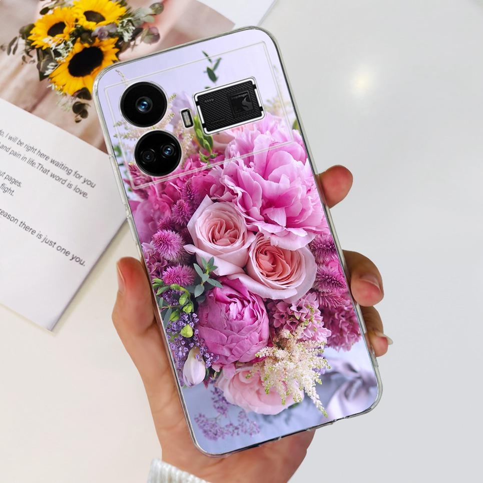 For Realme GT5 Case Clear Silicone Soft TPU Cover For OPPO Realme GT 5 RealmeGT5 Cases Flower Marble Jelly Bumper Coques