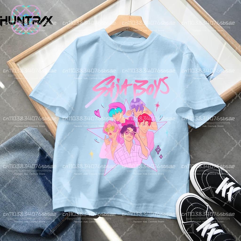 Милые мультяшные Kpop футболки Охотники на демонов Huntrix Летние футболки с коротким рукавом и круглым вырезом для мальчиков и девочек Аниме Kpop футболка Охотники на демонов