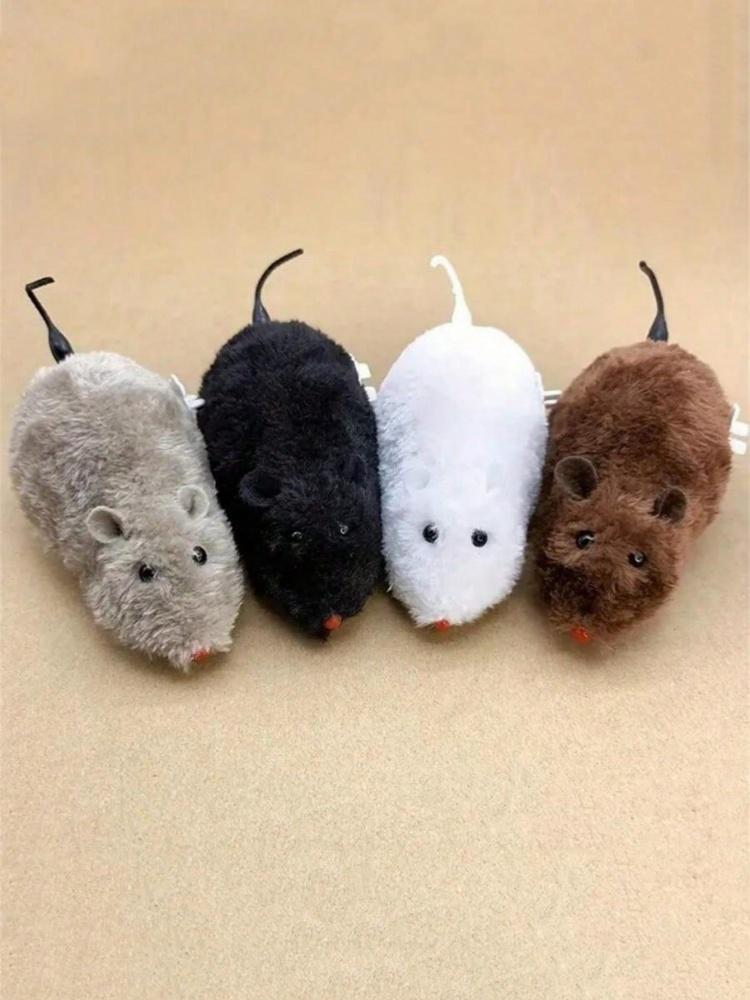 Игрушки для кошек 4 цвета, заводная плюшевая мышь для кошек и собак - Механическая тканевая мышь, батарейки не требуются