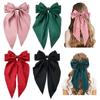 Women Solid Color Long Big Bow Long Float Satin Spring Clip Back Head Hair Clip Internet Red with The Same Temperament Elegant