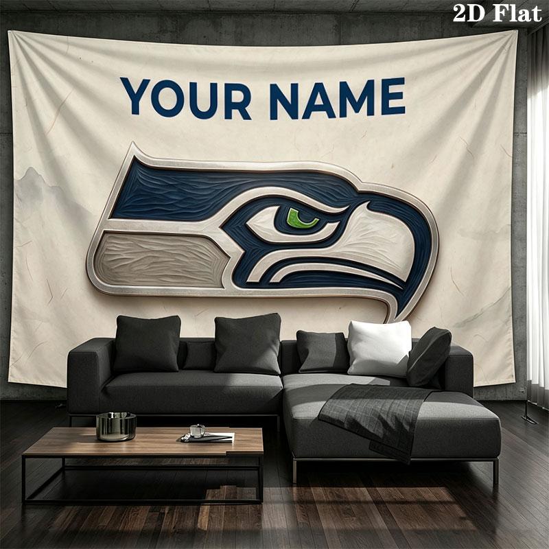 Custom Name,Seattle Seahawks Wall tapestry, aesthetic printed fabric blanket, suitable for bedroom, living room, and home decor.