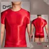 Men T-shirt Thin High Elasticity Round Neck Short Sleeves Slim Fit Good Breathability See-through Glossy Surface Top