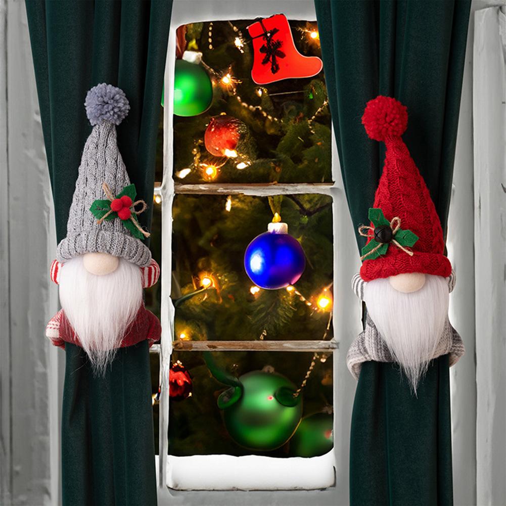 Christmas Curtain Tieback Hold Back Fastener With Magic Sticker Cute Rudolf Faceless Doll Curtain Buckle For Home Office Window
