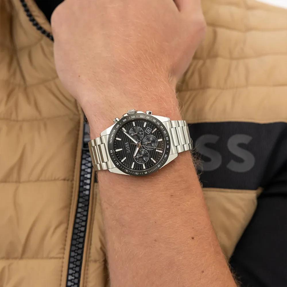 BOSS Strike Chrono Черная нержавеющая сталь Серебристый Мужские кварцевые часы 1514290