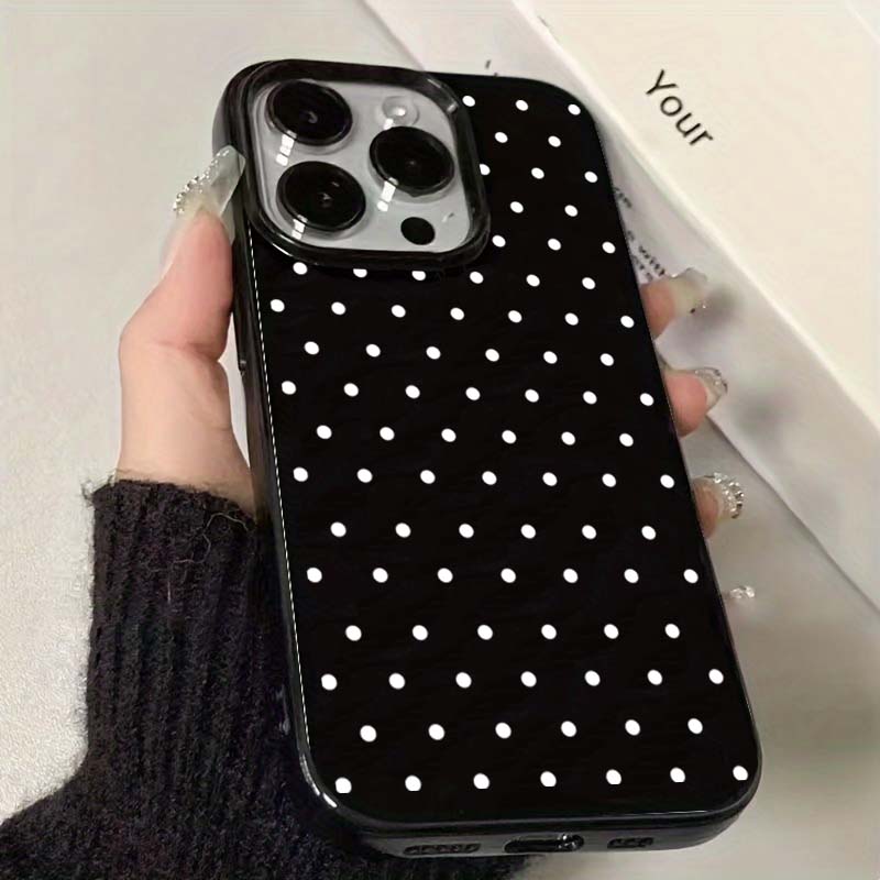 Корейский INS Белый чехол для телефона в горошек Для iPhone 17 16 Pro 15 14 Plus 13 12 11 Pro Max X XS 7 8 Plus Черный ударопрочный мягкий чехол