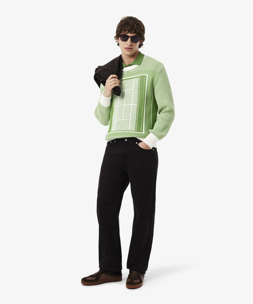 LACOSTE Men'S Tennis Court Jacquard Long Sleeve Crew Neck Pullover Ah0619-56G 4Si
