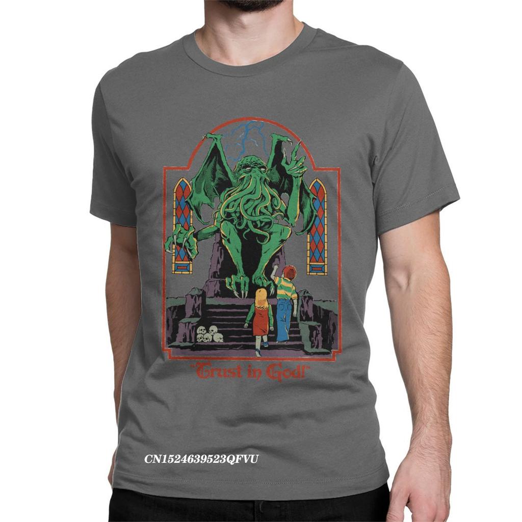 Футболки Trust In God для мужчин и женщин, ужасы, Хэллоуин, ретро, Ктулху, Лавкрафт, оккультизм, футболка, манга, топы, футболки, печать