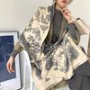 Winter Warm Printed Cashmere Scarf for Women Thick Feathered Edge Blanket Wraps Pashmina Bufanda Tassel Female Long Foulard