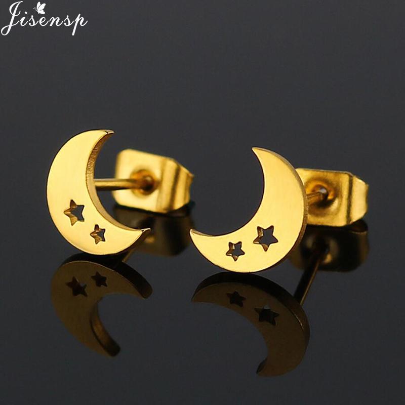 Small Stainless Steel Earrings Women Punk Jewelry Fashion Moon Leaf Scissors Snow Mountain Stud Earring Best Gift for Friends