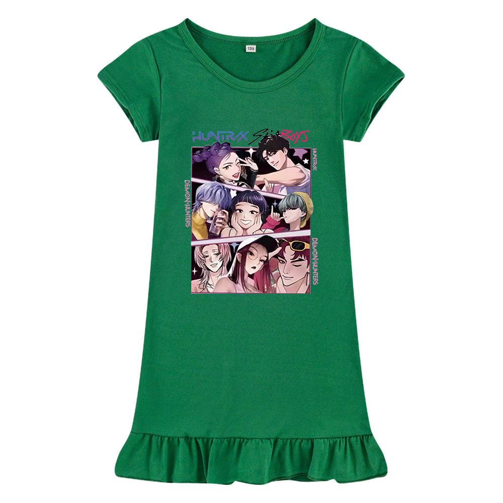 M1224 Kids Girls Sajaboys Kpop Rumi Zoey Mira Print Short Sleeves Ruffle Dress