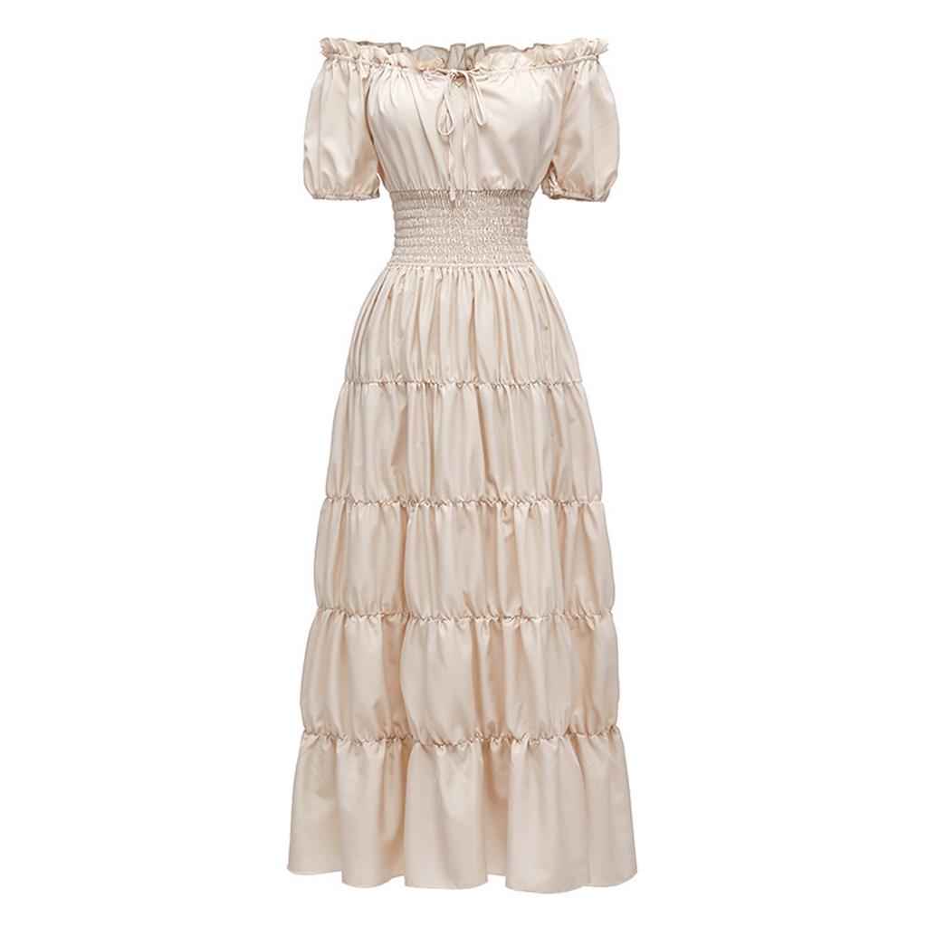 Dress For Women Stage Costume Halloween COS  Retro Solid Color Waistband Dress Party Evening Night Long Dress