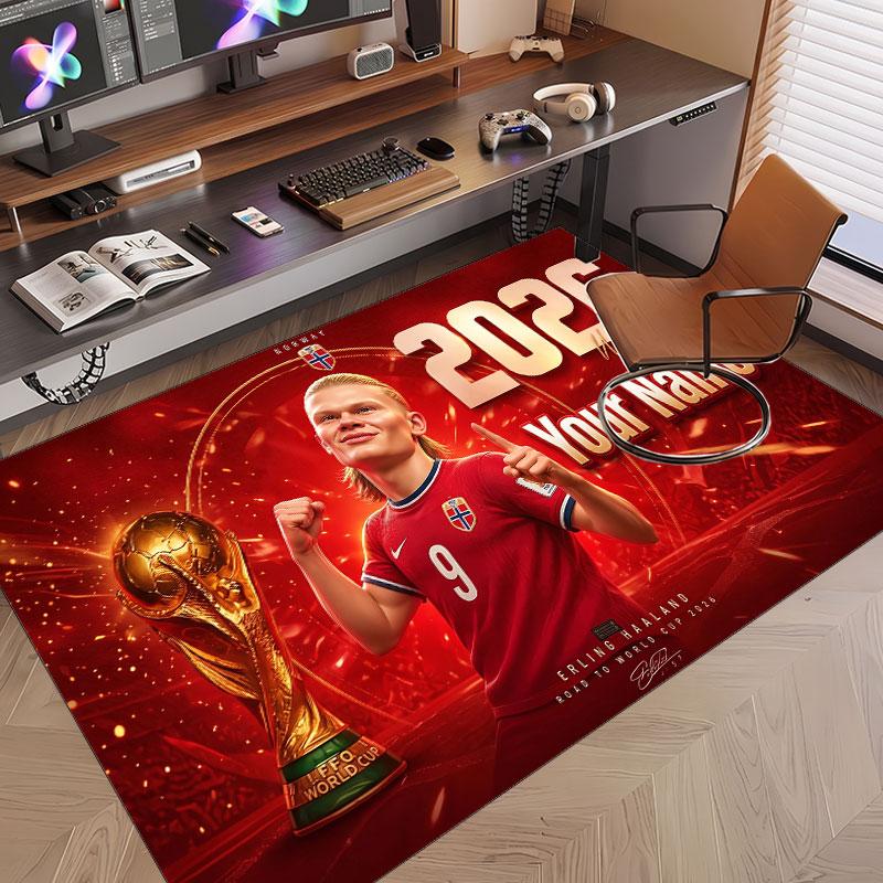 Custom Rug Erling Haaland Pattern Print Name Text Soft Non‑Slip Floor Carpet for Home Indoor Decoration