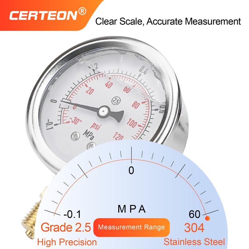 YTN‑60 Axial Liquid Filled Pressure Gauge -0.1MPa-0-60MPa Vibration Proof SS PSI Scale M14*1.5 G1/2 NPT1/4 for Water Air
