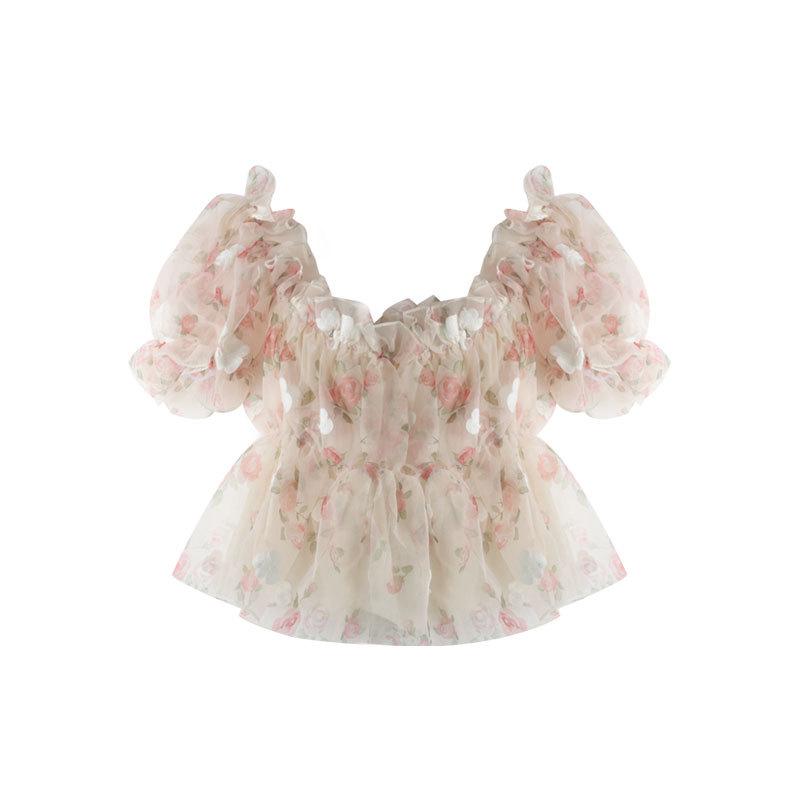 Women's Off-Shoulder Floral Puff Sleeve Summer Top