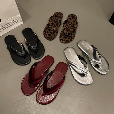 Модные серебристые шлепанцы на плоской подошве, женская летняя обувь, леопардовый принт, крутые тапочки, приморские шлепанцы, женская обувь