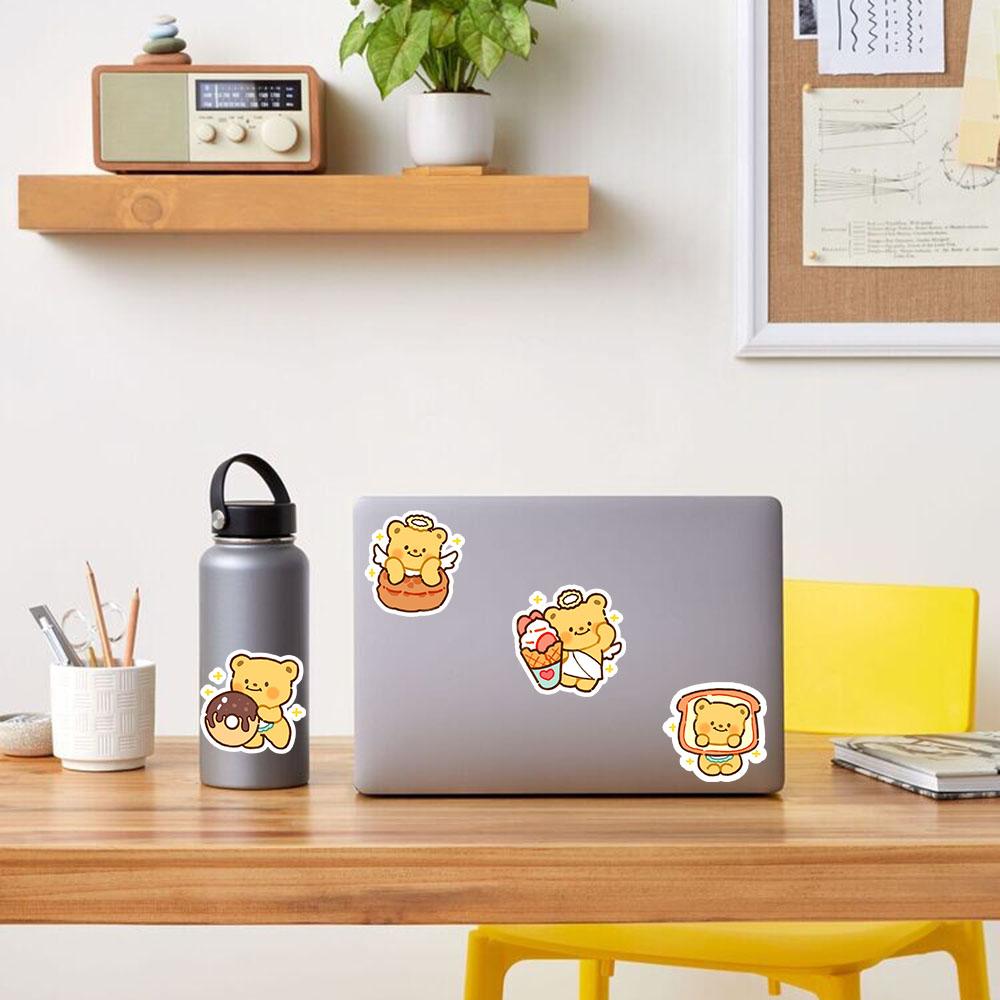 50/100/200Pcs cute butter bear stickers, perfect for notebook decoration and sealing gift boxes, great value!