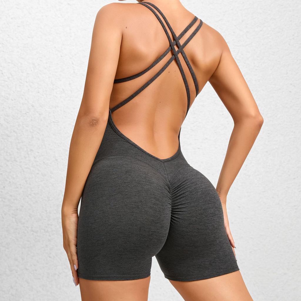 Sexy Backless Scrunch Sporty Tight Jumpsuit Raises Butt Playsuit Women Romper Summer Gym Fitness Short Overalls