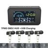Wireless Car TPMS OBD2 HUD Solar USB Tire Pressure Monitoring 4 Internal Sensors speed/MPG