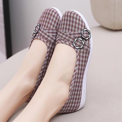 Весенняя клетка Дышащие одинарные туфли Нескользящая женская обувь Обувь для пожилых женщин Ленивая повседневная Обувь для мам с мелким вырезом