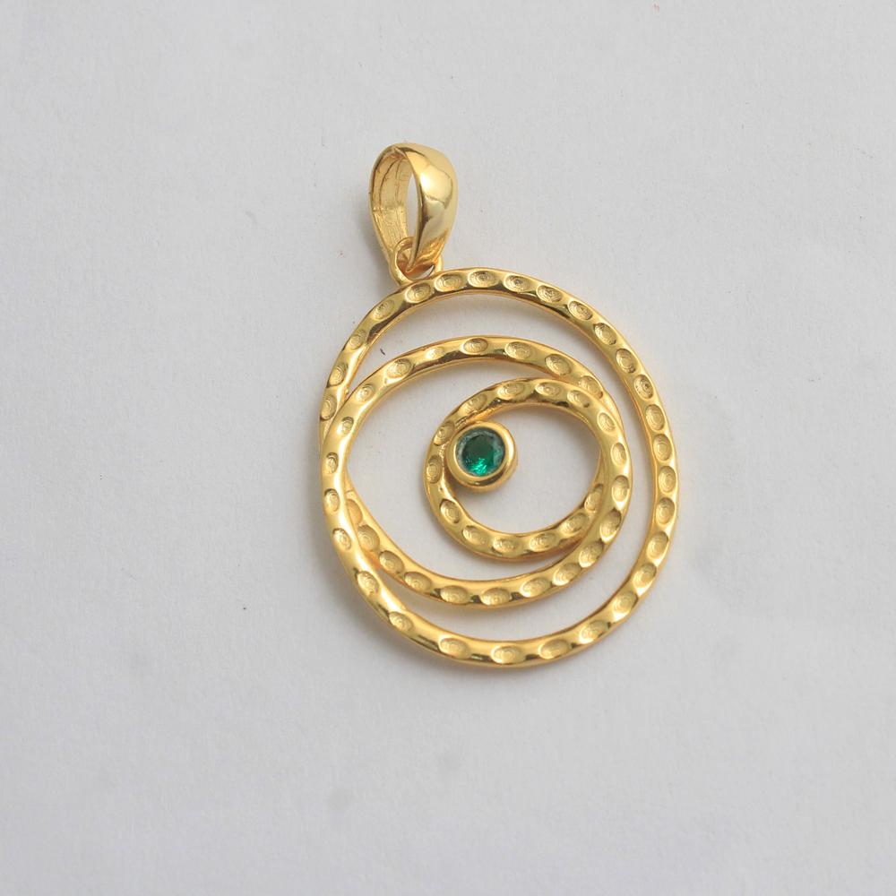 Подвеска с зеленым цирконом из желтого золота, стерлинговое серебро 925 пробы, ювелирные украшения ручной работы