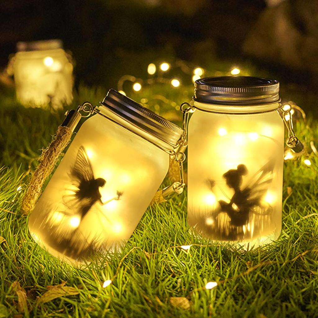 Solar Mason Jar Lights DIY Frosted Bottle Lamp Outdoor Lantern LED Waterproof Fairytale Firefly Jar String Light Courtyard Decor
