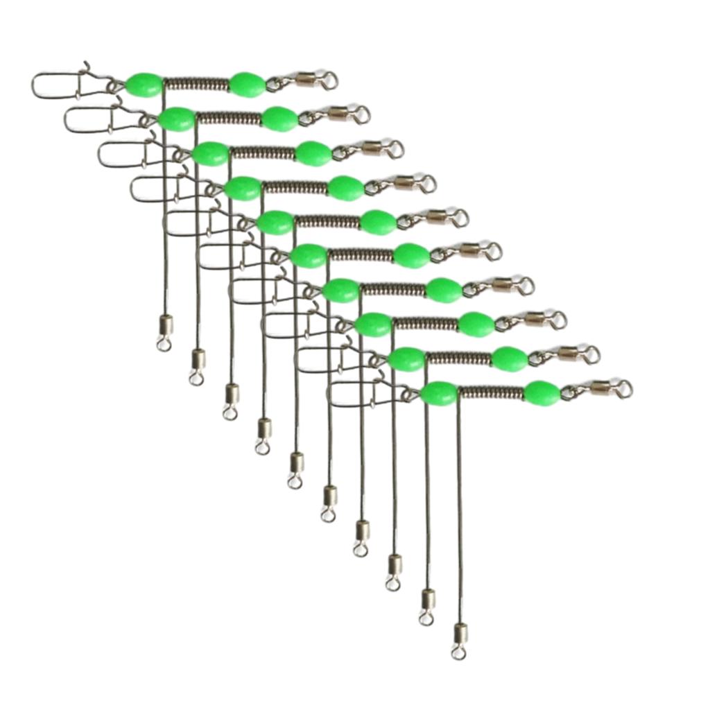 10 шт. Тройные вертлюжки с роликом, Т-образные вертлюжки с застежками, Соединители для рыбалки из нержавеющей стали со светящимися бусинами для ночной рыбалки