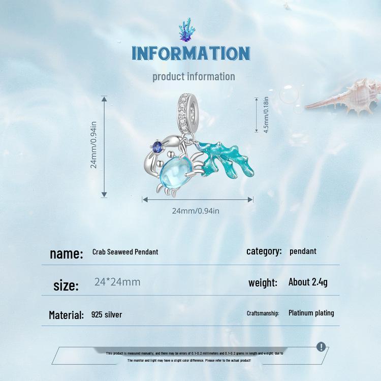 Браслет-шарм из стерлингового серебра 925 пробы Everle с подвесками в виде морских существ: подводной лодки, черепахи и краба