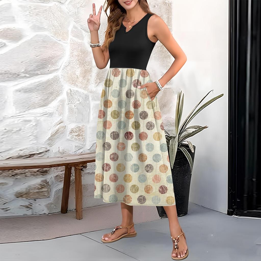 Женское платье без рукавов с цветочным принтом и высокой талией, модное и элегантное