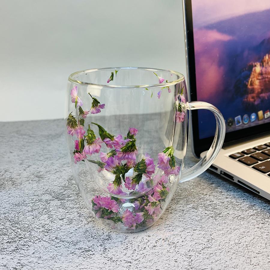 YWDL Двойные стенки стеклянные кофейные кружки Двойная изоляционная стеклянная чашка для девочки Подарочный рождественский подарок 350 мл Цветочный дизайн