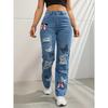 Women'S High Waist Button Up Butterfly Print Jeans Fashion Casual Straight Pants For Women Spring Summer Chic Ripped Jeans