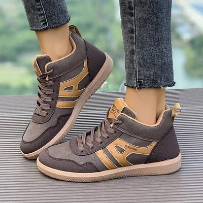 Высокие кроссовки женские на платформе со шнуровкой для скейтбординга дышащая кожа нескользящая плоская спортивная обувь для бега трусцой повседневная обувь для ходьбы