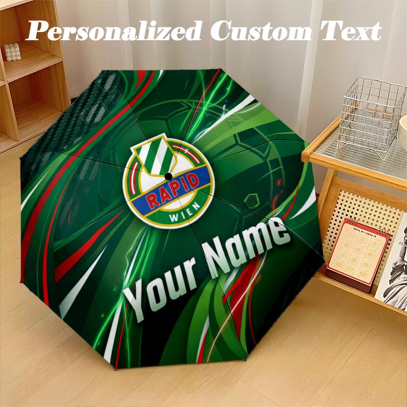 8 Rib Auto Folding Umbrella Rapid Wien FC Print Custom Name Text Portable Rain Gear