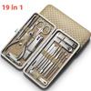 Маникюрный набор, профессиональный набор для педикюра из нержавеющей стали 19 в 1, маникюрные ножницы, набор для ухода за ногтями в кожаном футляре для путешествий