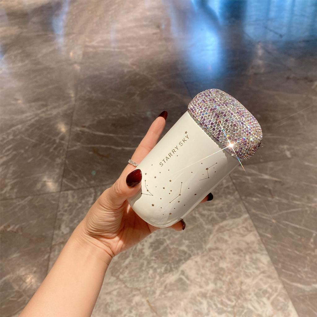 Термокружка для кофе с узором созвездий и крышкой, украшенной бриллиантами, посуда для напитков для девочек, термос для кафе, сохраняющий холод и тепло, с изоляцией