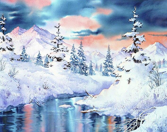 DIY 5D Diamond Painting House Diamond Embroidery Winter Snow Scenery Full Round Mosaic Resin Landscape Cross Stitch Kits