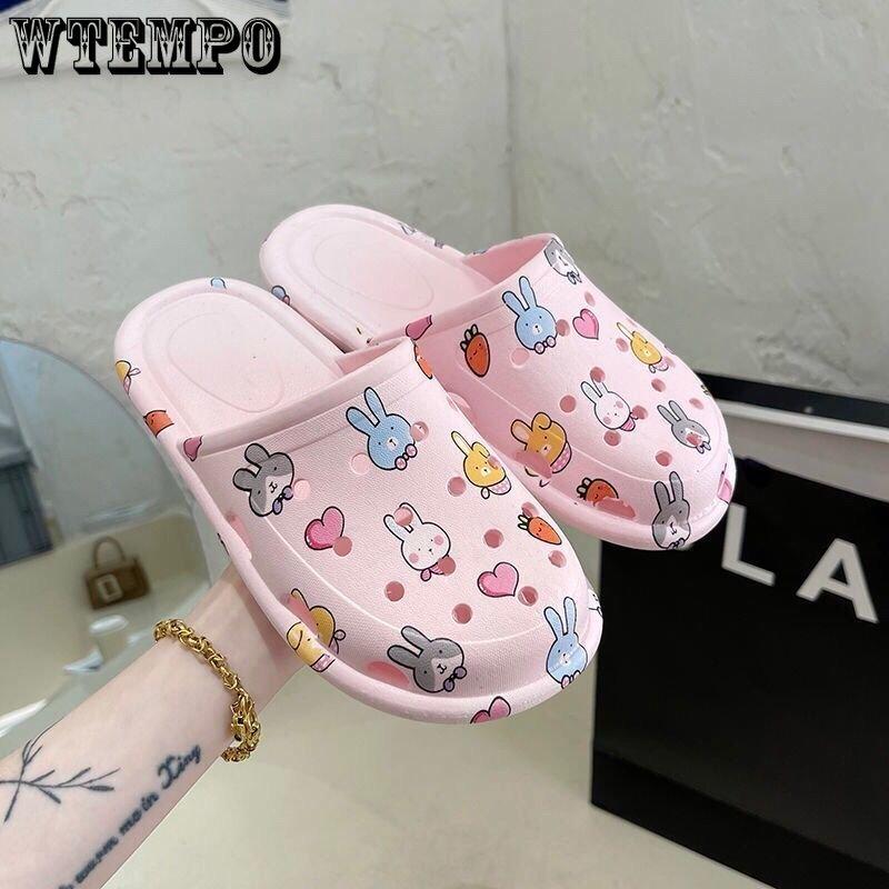 Шлепанцы из ПВХ, женская верхняя одежда, обувь с защитой от запаха, летние сандалии с мягкой подошвой, мультяшные сандалии, домашние тапочки для ванной комнаты с завернутым носком, уличные пляжные шлепанцы