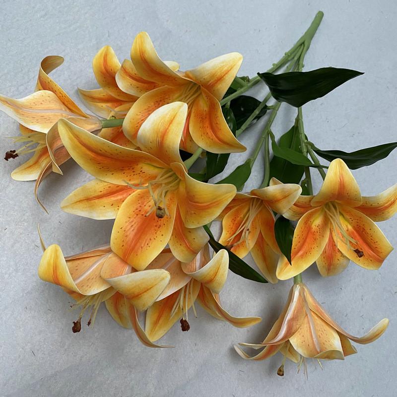 9 Flowers Artificial Stems Pu Material 3d Simulation Lilies Wedding Home Decor