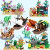 MOC Toys Мир Морских Животных Наборы Строительных Блоков Дельфин Акула Рыба-Дьявол Ракушка Водоросли Лобстер Краб Коралл Ракушка Подарки