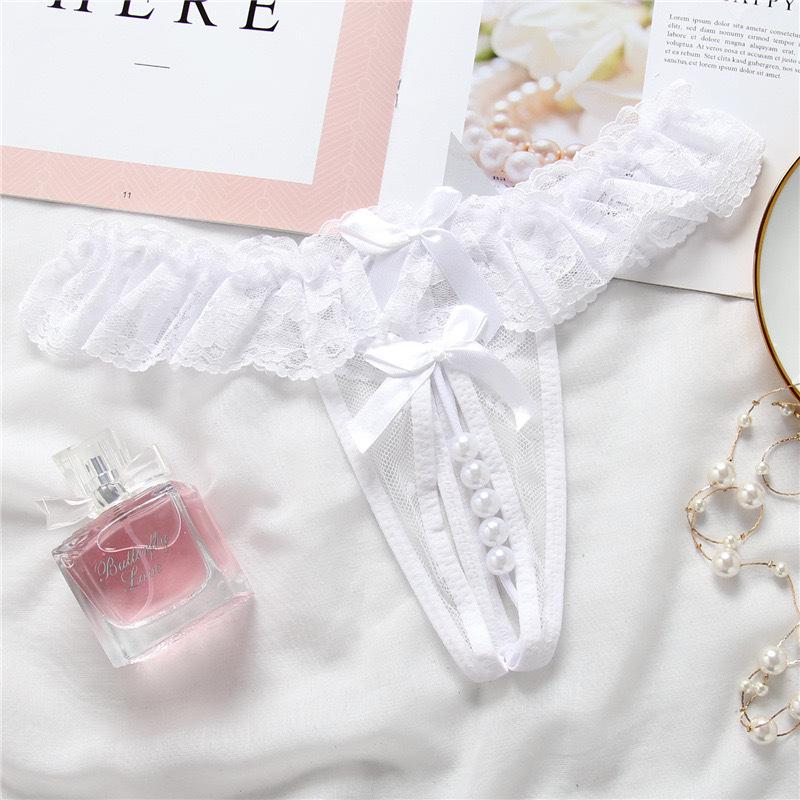 Lan Gui Fang Кружевные стринги с открытой ластовицей и жемчугом, Т-образная спинка N03