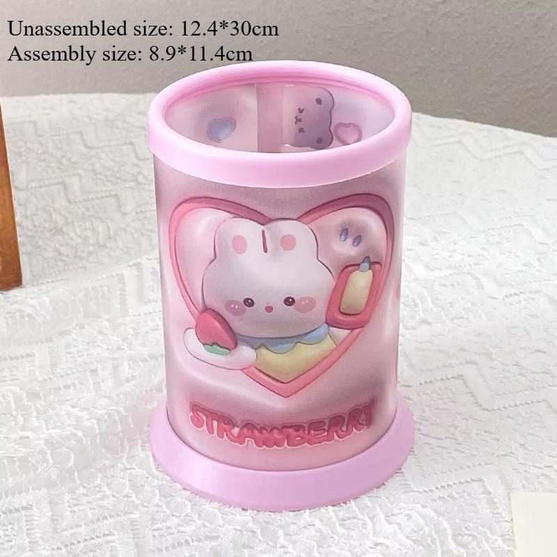 1 шт., симпатичный визуальный 3D-мультяшный узор, пластиковый держатель для ручек, настольный органайзер для косметики для девочек, студенческий офисный ящик для хранения