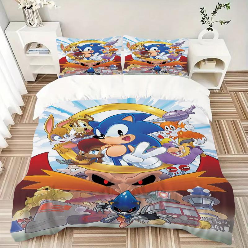 3pcs Sonic the Hedgehog Quilt Cover Set - Soft and Cozy Bedroom, Guest Room and Dorm Decorative Bedding 3-Piece Set 1 Quilt Cover + 2 Pillow Sham