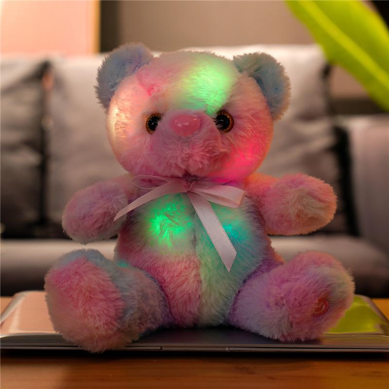 Colorful Luminous Rainbow Bear Doll Ribbon Luminous Bear Doll Children'S Led Light Collar