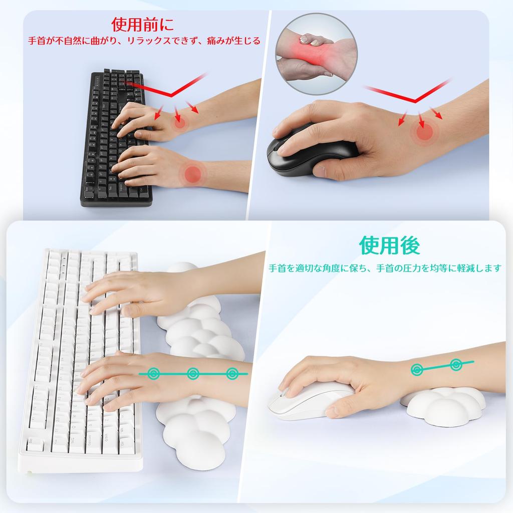 Sushret Cloud Wrist Rest Keyboard Mouse Memory Foam Palm PU Leather Ergonomic Cute Mouse Wrist Desk Accessory & Set, Rest, Material, Design,