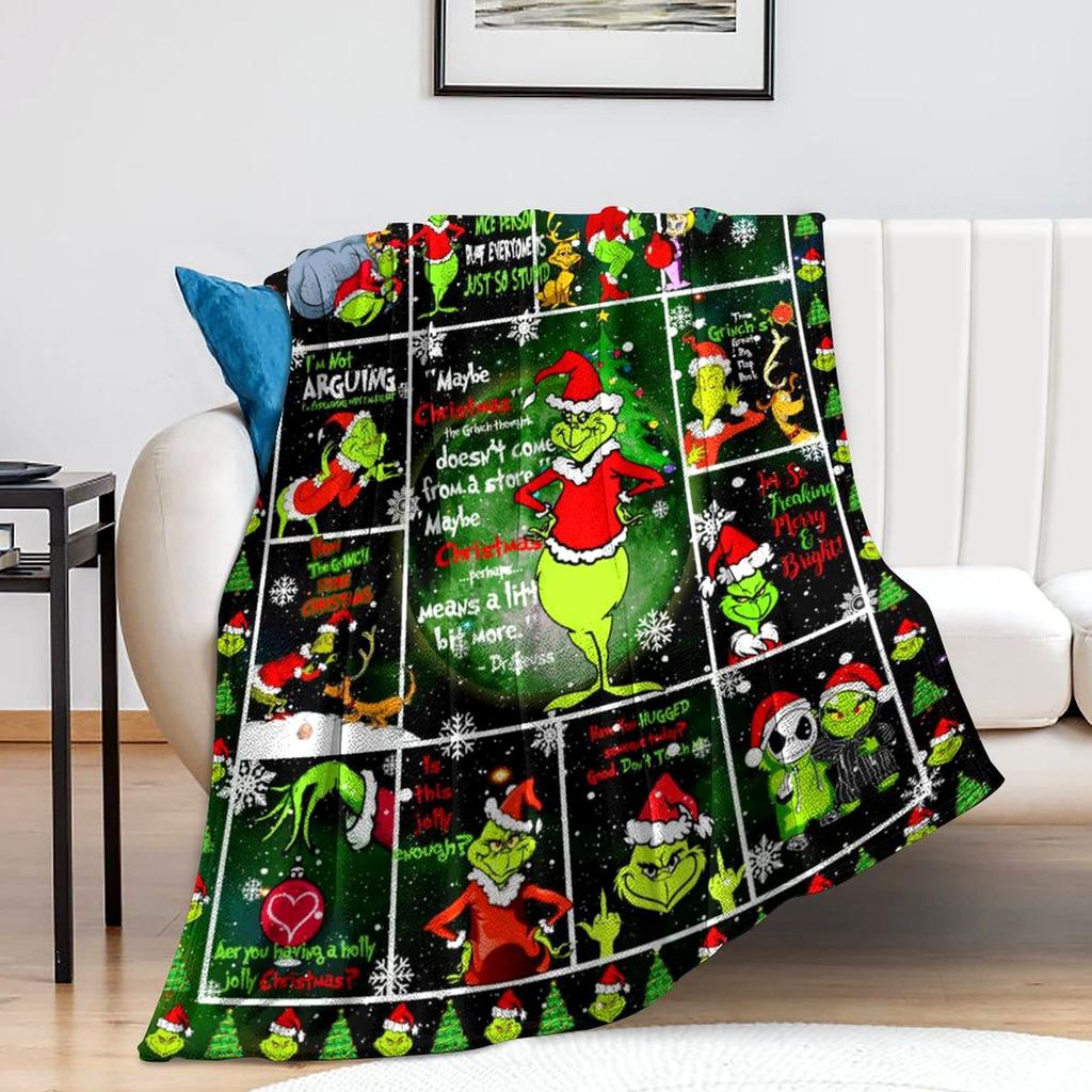 Christmas Plaid Green Devil Blanket Christmas Flannel Home Soft Comfortable Warm Blanket Holiday Gift