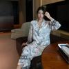 Новая осенняя пижама для женщин, костюм-кардиган с длинными рукавами из ледяного шелка, домашняя одежда с принтом, верхняя одежда