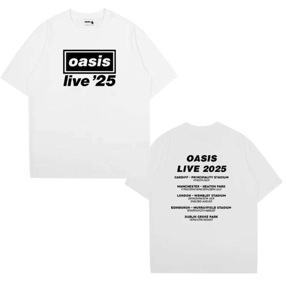 OASIS Live 25 Tour 2025 Винтажные футболки Мужская Женская Повседневная Хлопковая футболка Хип-хоп Уличная одежда С коротким рукавом Свободные Футболки Подарок для фанатов