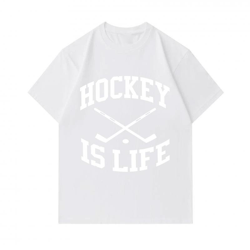 Men's 100% Cotton Crew Neck Short Sleeve T-Shirt, Hockey Is Life Printed Casual Tee, Comfortable Loose Fit Tops for Ice Hockey Sports Fans Daily Wear