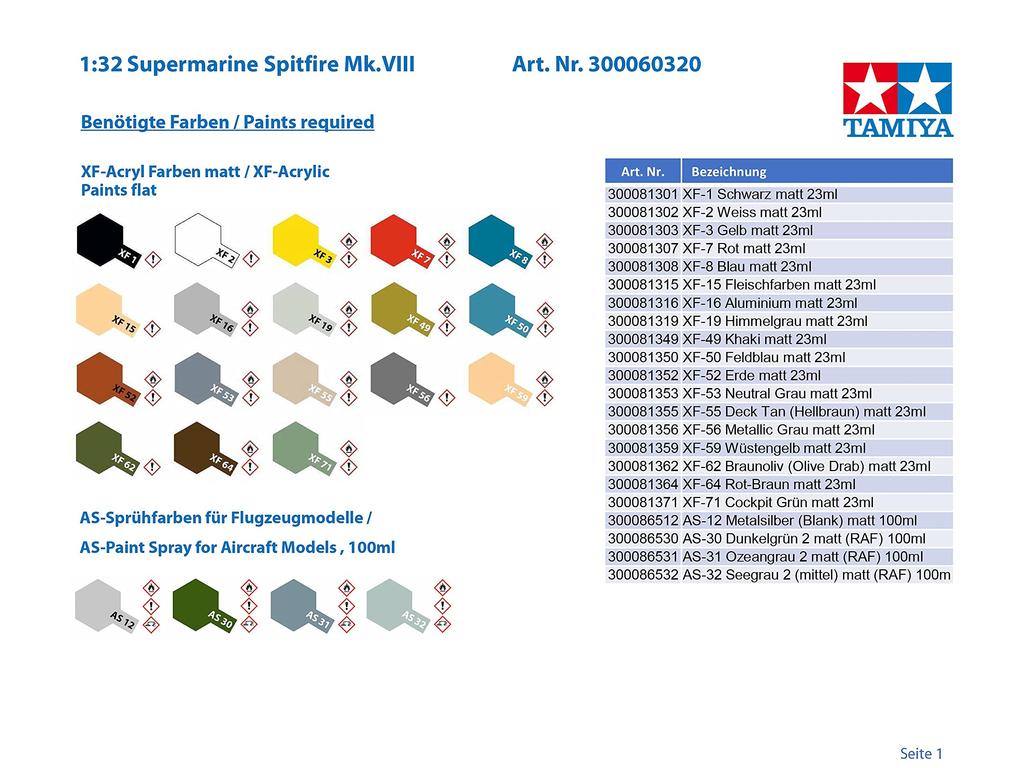 Tamiya Aircraft Series Royal Air Force Supermarine Spitfire Plastic Model 60320 1/32 No.20 Mk.VIII